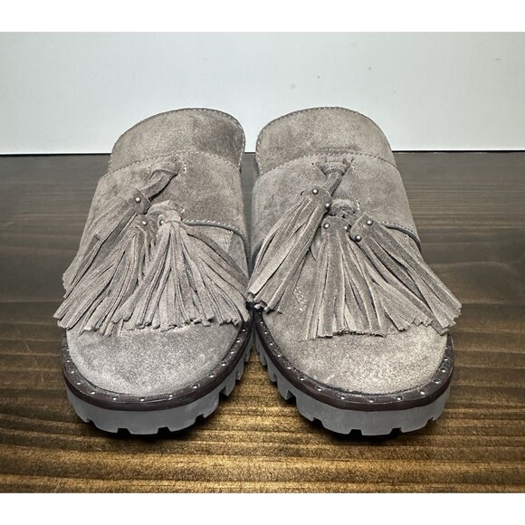Johnston & Murphy Alice Fringe Gray Suede Heel‎ Mule Shoes Women's 6 - Picture 5 of 11